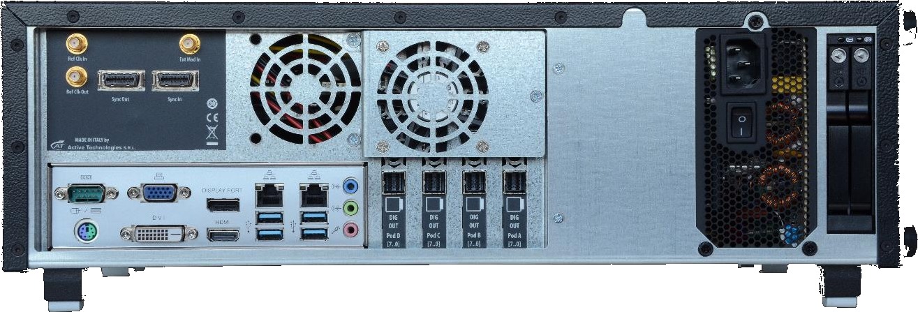 Rear panel layout of the Berkeley Nucleonics Model 675-4C and Model 675-8C arbitrary waveform generators