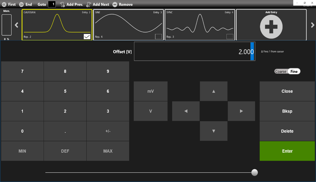 Virtual numeric keypad with labeled areas for value, keypad, arrows, units, and control buttons