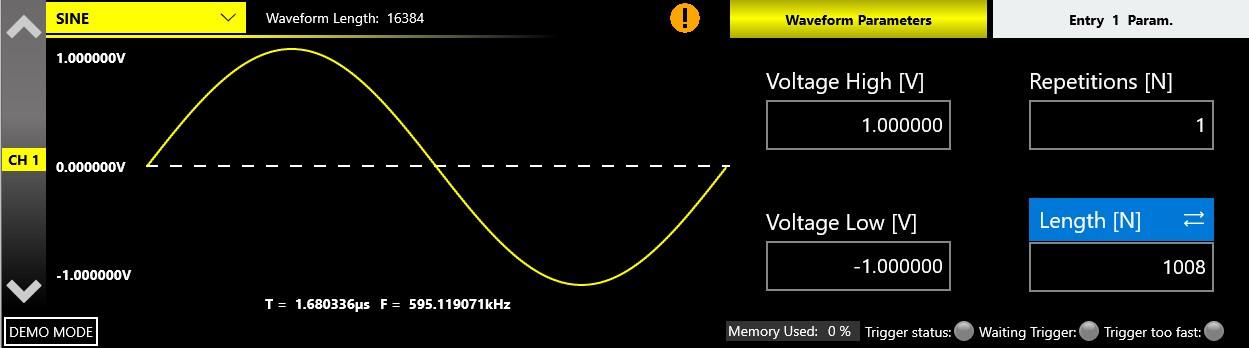 Waveform graph showing a warning that channel waveform length and entry length differ