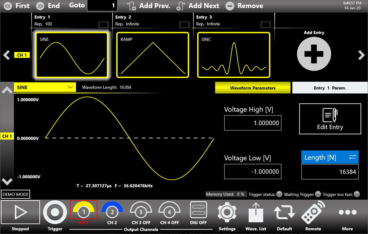 Sequencer page in Advanced Run Mode with Edit Entry button