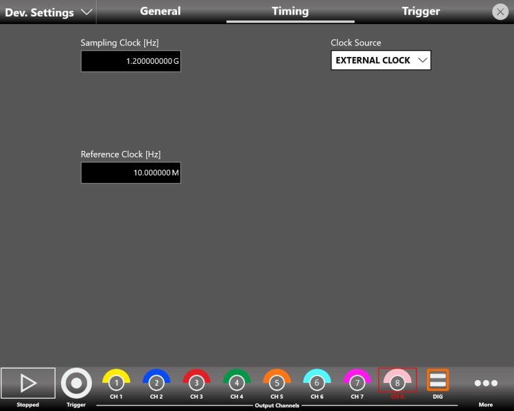 Device Settings Timing page