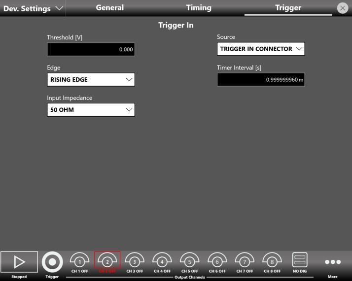 Device Settings Trigger page