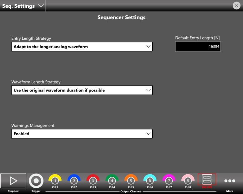 Sequencer Settings page