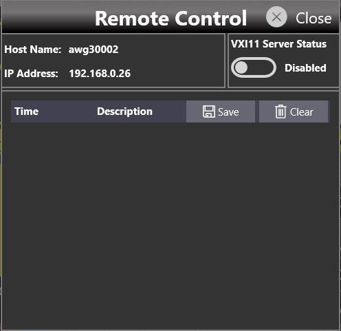 SCPI server page listing received commands and replies