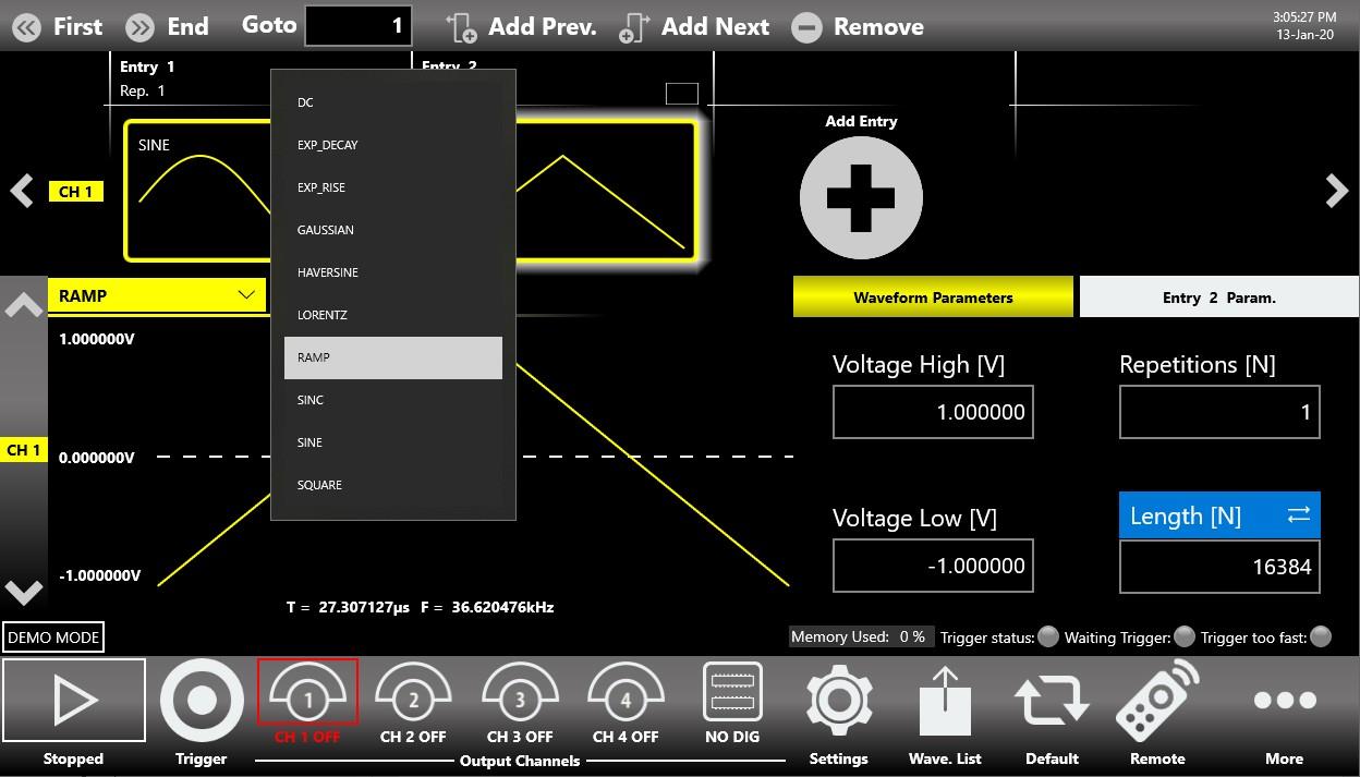 Simple TrueArb quick start screen showing per-entry repetitions and channel enable