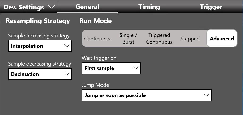 Wait Trigger On and Jump Mode controls in the General settings page