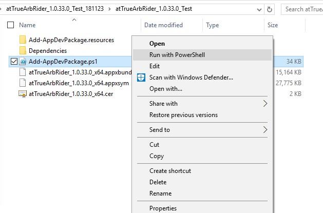 PowerShell installation prompt for the Simple TrueArb application