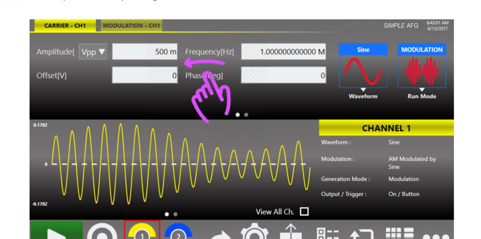 Swipe gesture on the Waveform Parameter Area switching tabs