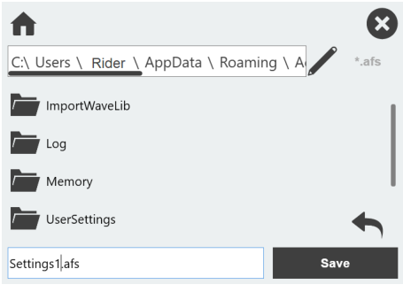 Save Settings file dialog