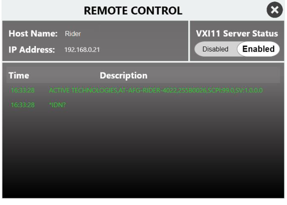 Remote Control SCPI server page