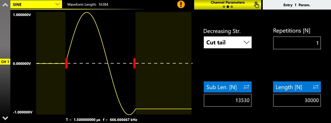Waveform graph with draggable edit-entry cursors and the Cut tail decreasing strategy, Sub Length and Length fields