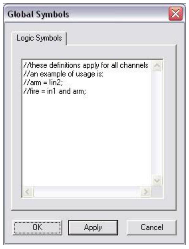 Global Symbols dialog box showing user-defined global variables