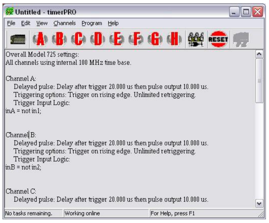 timerPRO Main screen showing menus, buttons, and the program summary panel