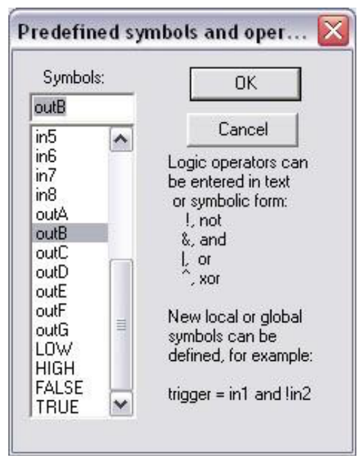 timerPRO Predefines dialog listing recognized variable names