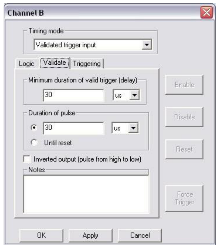 Validated Trigger Input (Noise Suppression) mode properties