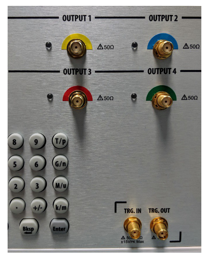 Front-panel output, trigger and keypad connectors