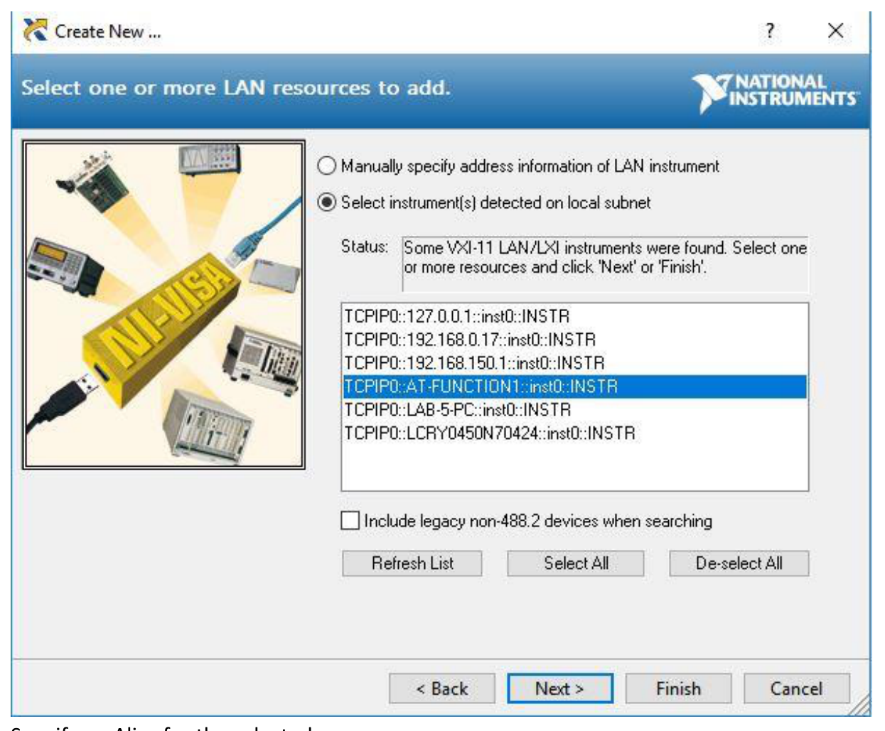 Auto-detect of LAN instrument wizard