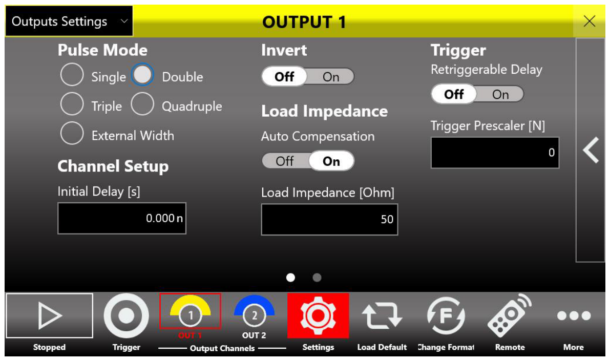 Outputs Settings with Double Pulse mode