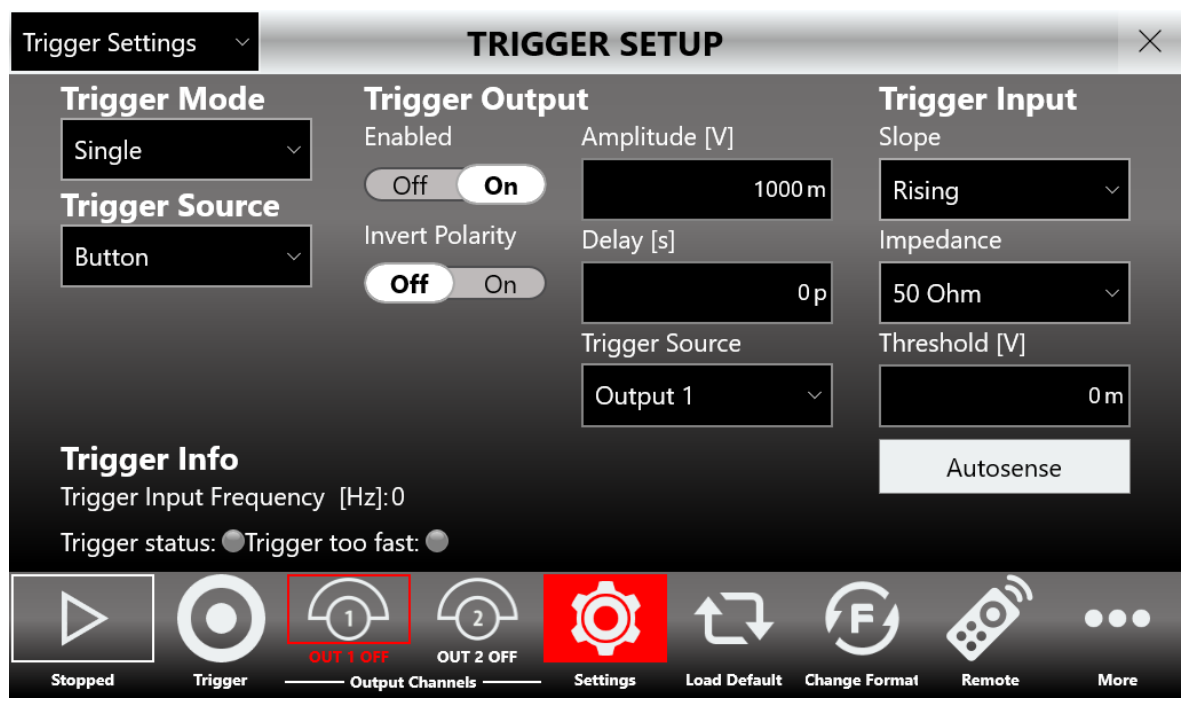 Trigger Setup with Single mode and Button Only source