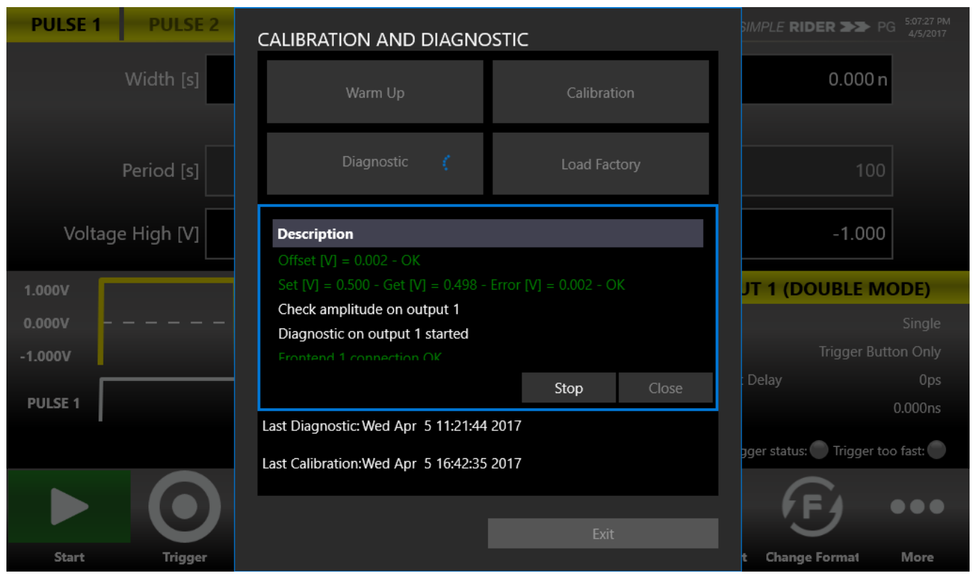 Self Diagnostic dialog