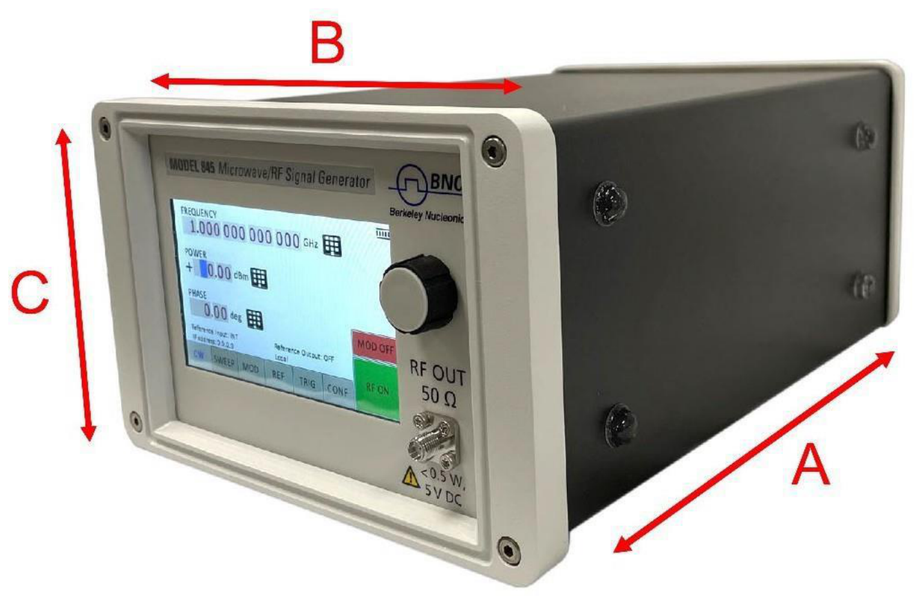 Compact portable case dimension drawing with A, B and C axes