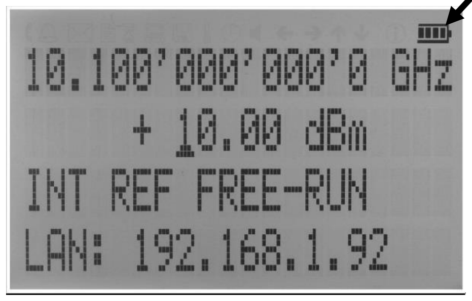 CW display showing the battery capacity symbol in the upper right corner