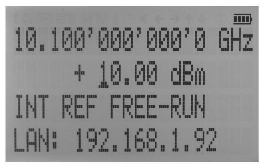CW display showing output frequency, output power, reference status and remote control status