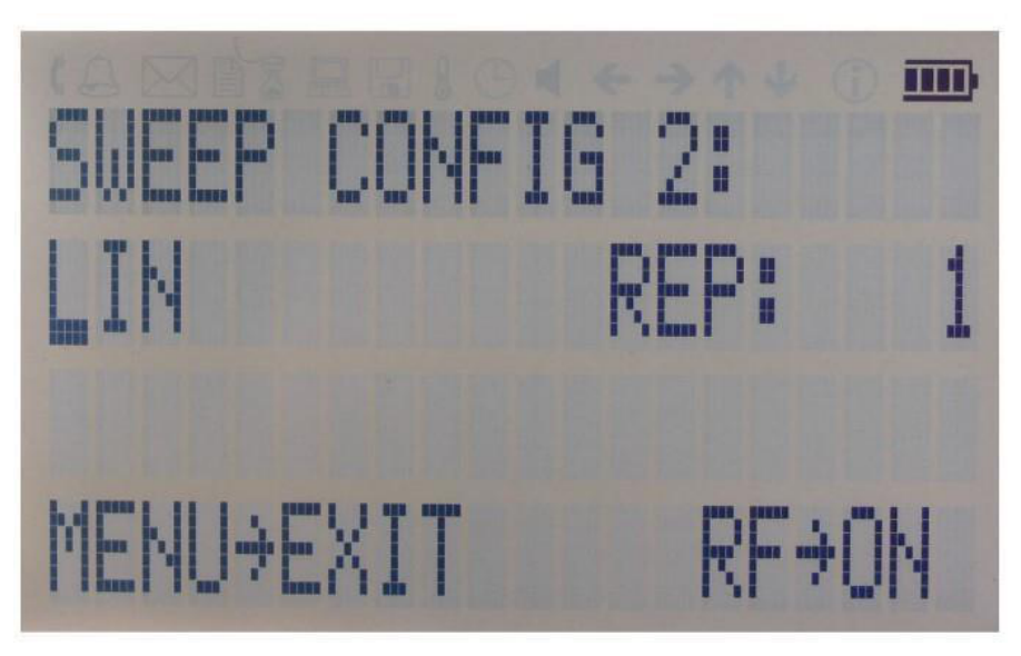 Sweep config 2 display showing sweep mode LIN and repetition