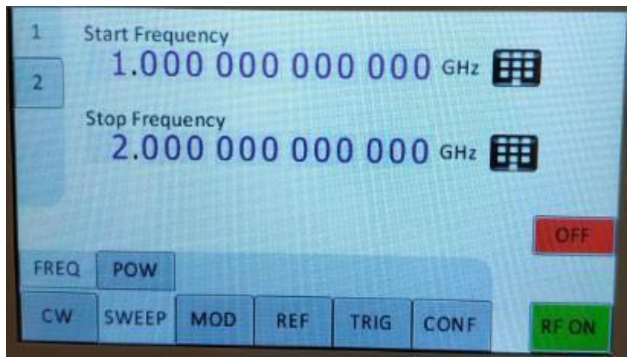 Full sweep screen showing start and stop frequency