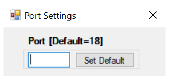 Port Settings dialog with Set Default button
