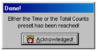 Acquisition completed acknowledgment dialog