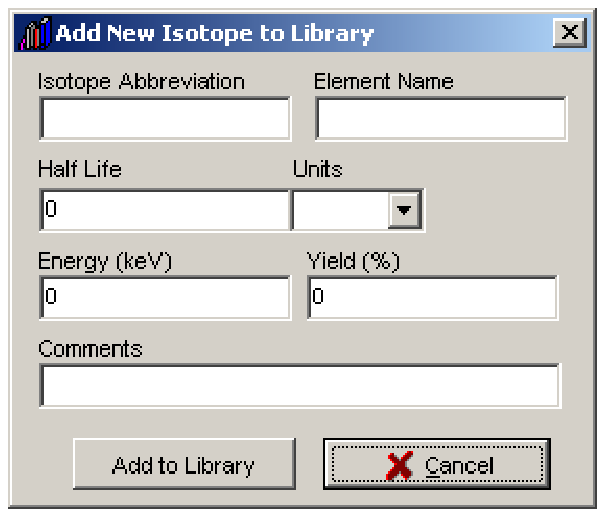 Add New Isotope to Library window