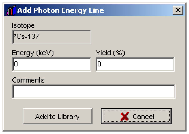 Add Photon Energy Line window