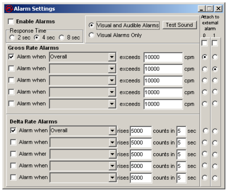 Alarm Settings window