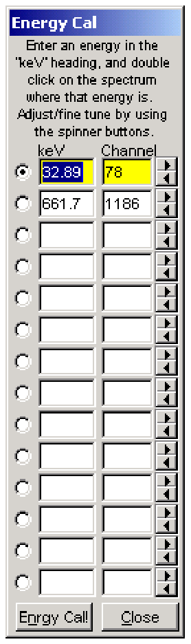 Energy Cal window