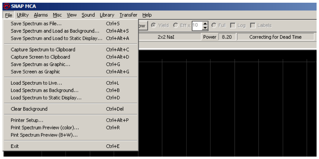 SNAP-MCA File menu open