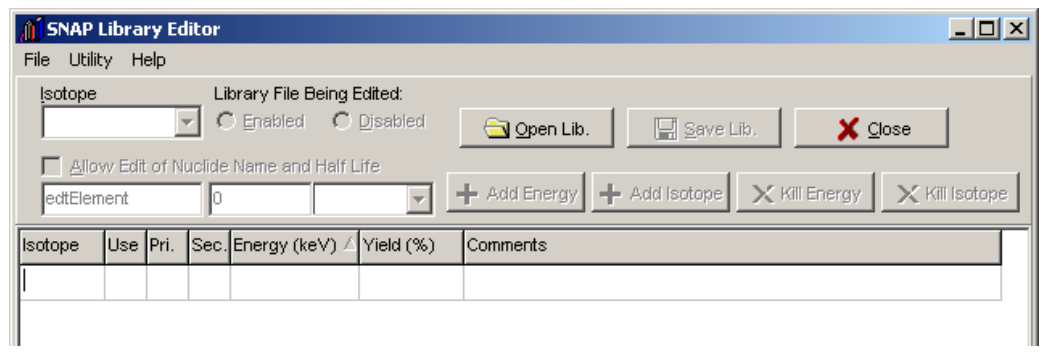 SNAP-MCA Library Editor with no library loaded