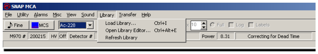 SNAP-MCA Library menu open