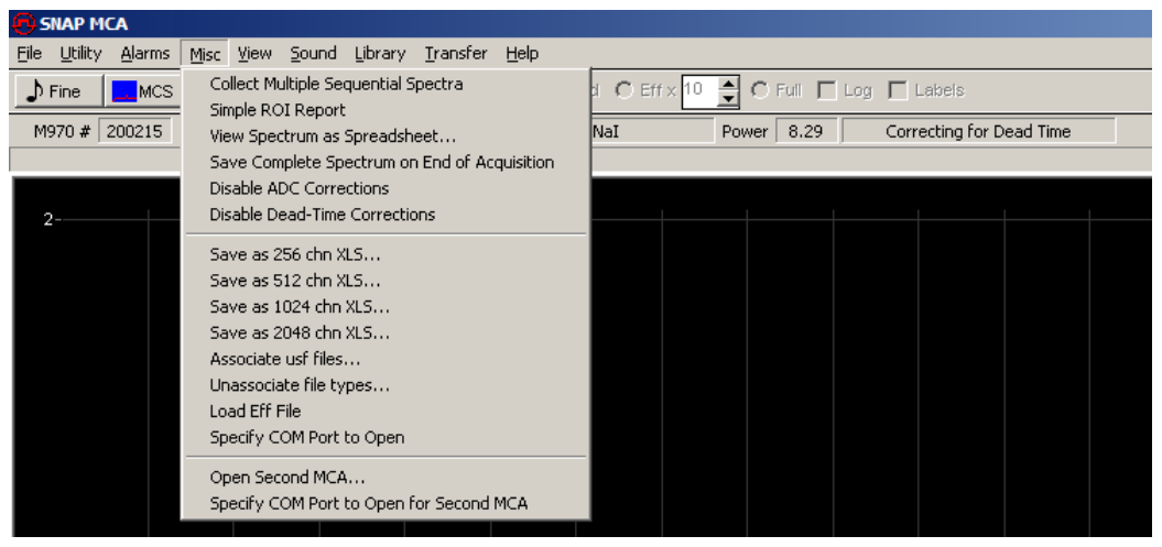 SNAP-MCA Misc menu open