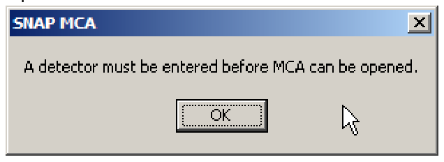 SNAP-MCA dialog offering Offline Mode when no detector MCA is found