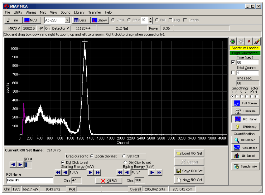 ROI Panel along the bottom of the Spectrum Display