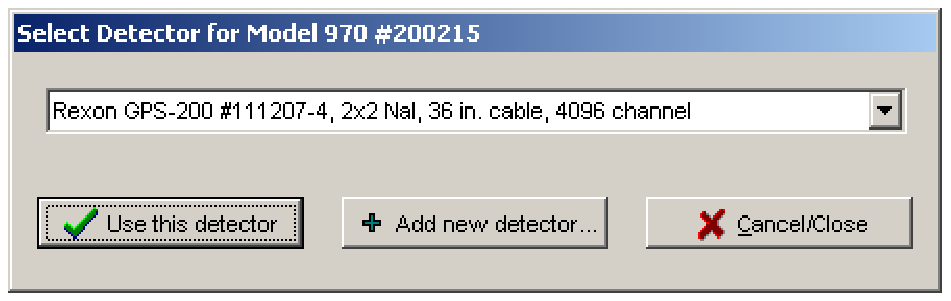 Select Detector for Model 970 window