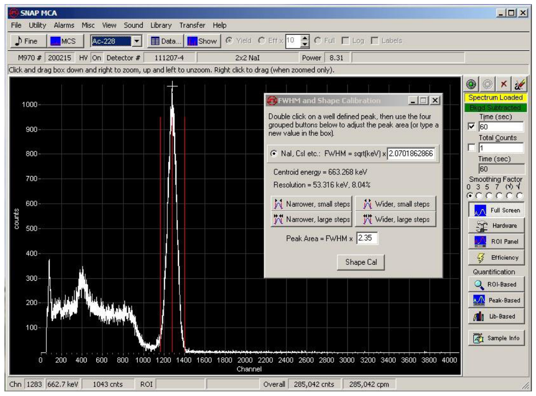 Shape Calibration over a peak in the spectrum