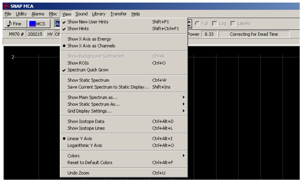 SNAP-MCA View menu open