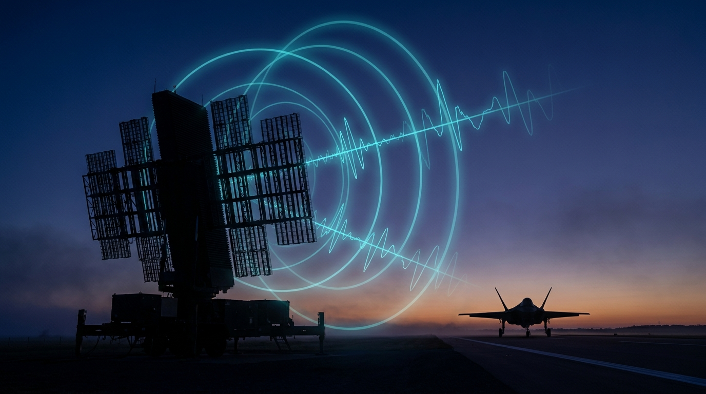 Radar pulse train captured on a real-time spectrum display
