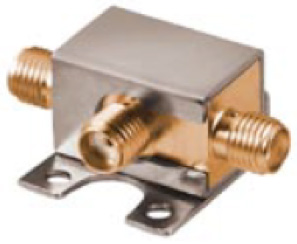The MUT, Mini-Circuits' ZX05-1L with SMA inputs from left to right, LO, IF, RF