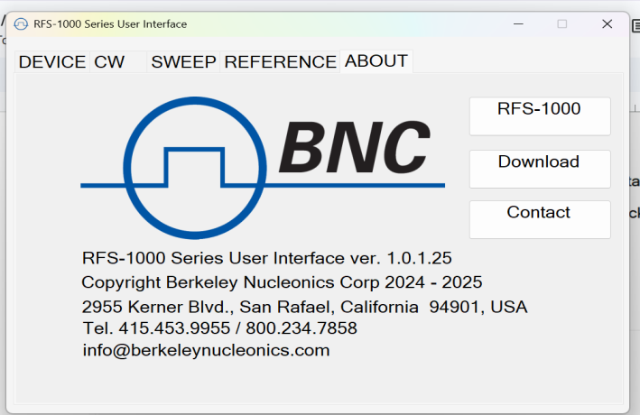 RFS-1000 Series User Interface ABOUT tab