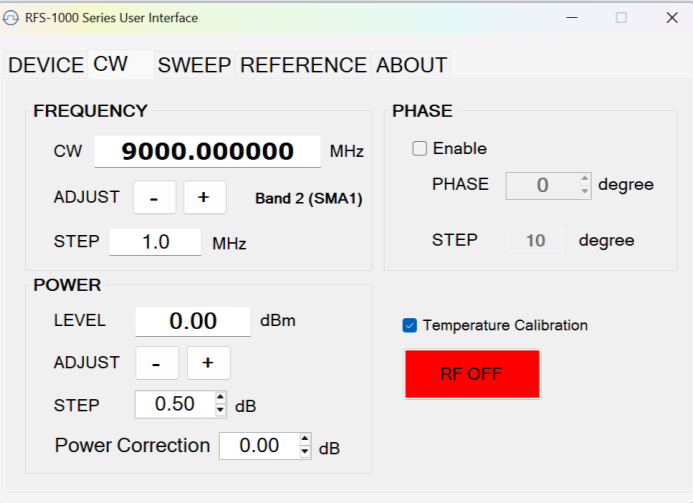 RFS-1000 Series User Interface CW tab