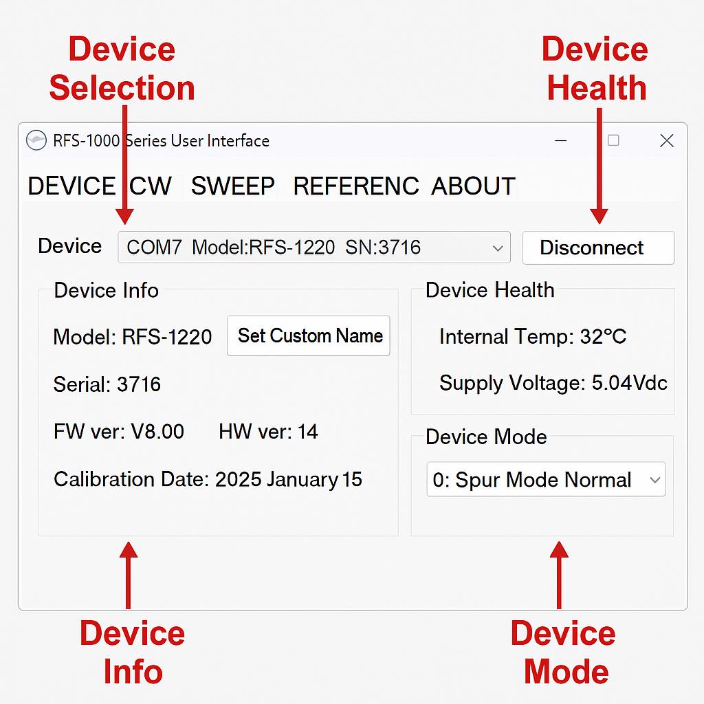 RFS-1000 Series User Interface DEVICE tab
