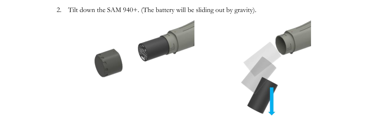 Battery out by tilting down